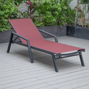 Marlin Modern Black Aluminum Outdoor Chaise Lounge Chair Set of 2 With Arms and Square Fire Pit Side Table for Patio - Elax Furniture