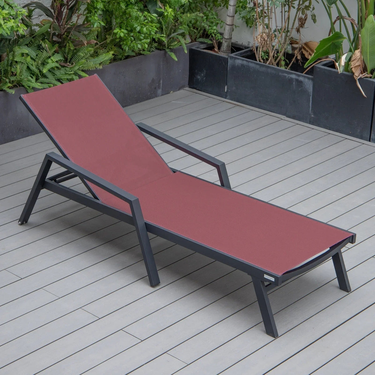 Marlin Modern Black Aluminum Outdoor Chaise Lounge Chair Set of 2 With Arms and Square Fire Pit Side Table for Patio - Elax Furniture