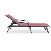 Marlin Modern Black Aluminum Outdoor Chaise Lounge Chair Set of 2 With Arms and Square Fire Pit Side Table for Patio - Elax Furniture
