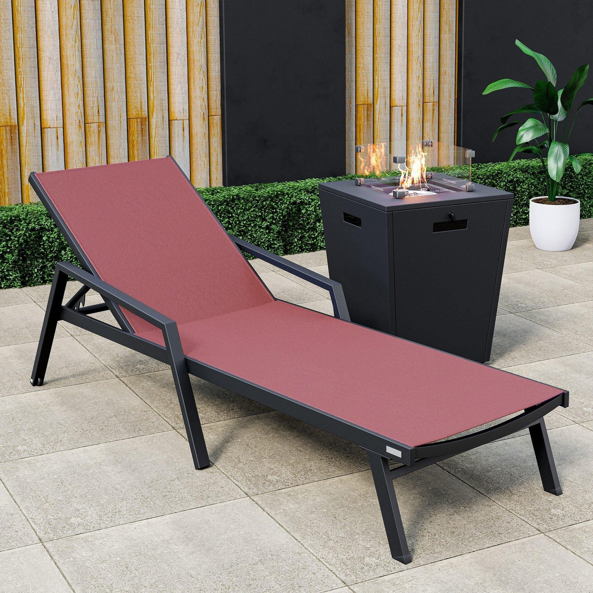 Marlin Aluminum Outdoor Chaise Lounge Chair with a Square Fire Pit Table - Elax Furniture