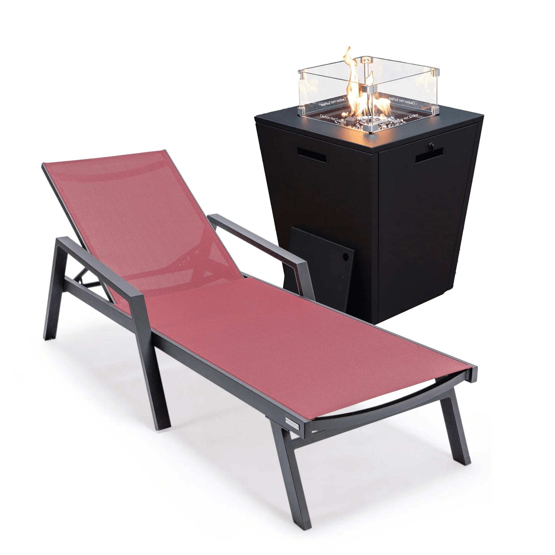 Marlin Aluminum Outdoor Chaise Lounge Chair with a Square Fire Pit Table - Elax Furniture