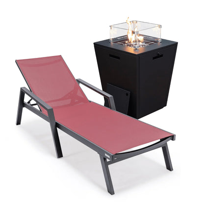 Marlin Aluminum Outdoor Chaise Lounge Chair with a Square Fire Pit Table - Elax Furniture