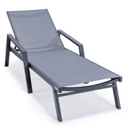 Marlin Modern Black Aluminum Outdoor Chaise Lounge Chair Set of 2 With Arms and Square Fire Pit Side Table for Patio - Elax Furniture