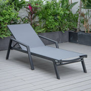 Marlin Modern Black Aluminum Outdoor Chaise Lounge Chair Set of 2 With Arms and Square Fire Pit Side Table for Patio - Elax Furniture