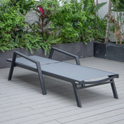 Marlin Modern Black Aluminum Outdoor Chaise Lounge Chair Set of 2 With Arms and Square Fire Pit Side Table for Patio - Elax Furniture