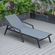 Marlin Modern Black Aluminum Outdoor Chaise Lounge Chair Set of 2 With Arms and Square Fire Pit Side Table for Patio - Elax Furniture