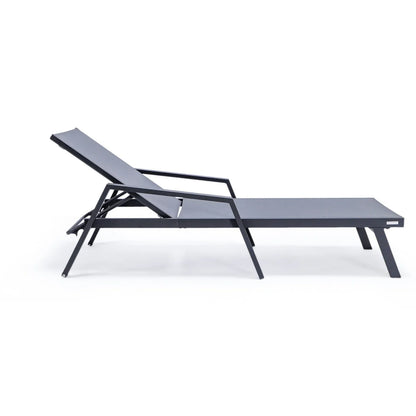 Marlin Modern Black Aluminum Outdoor Chaise Lounge Chair Set of 2 With Arms and Square Fire Pit Side Table for Patio - Elax Furniture