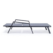 Marlin Modern Black Aluminum Outdoor Chaise Lounge Chair Set of 2 With Arms and Square Fire Pit Side Table for Patio - Elax Furniture