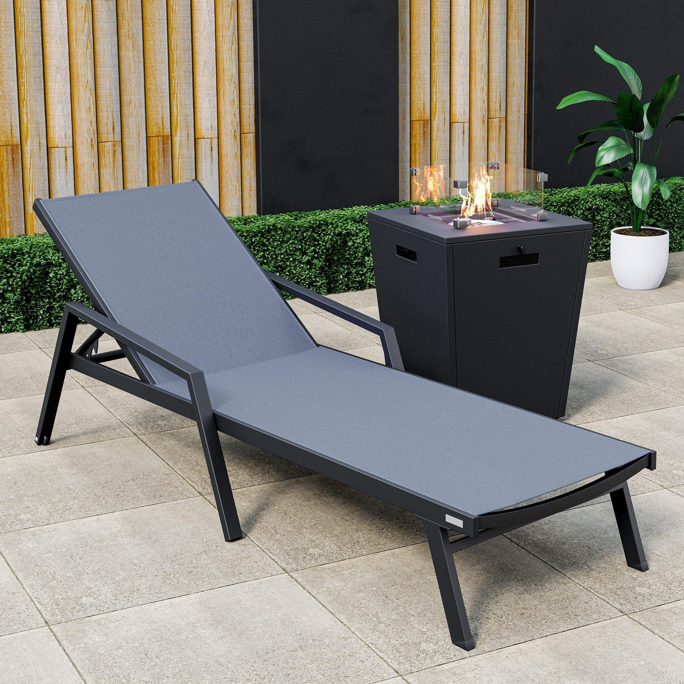 Marlin Aluminum Outdoor Chaise Lounge Chair with a Square Fire Pit Table - Elax Furniture
