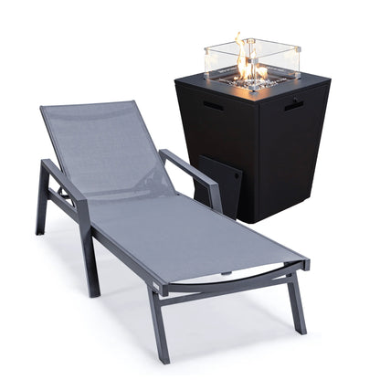 Marlin Aluminum Outdoor Chaise Lounge Chair with a Square Fire Pit Table - Elax Furniture