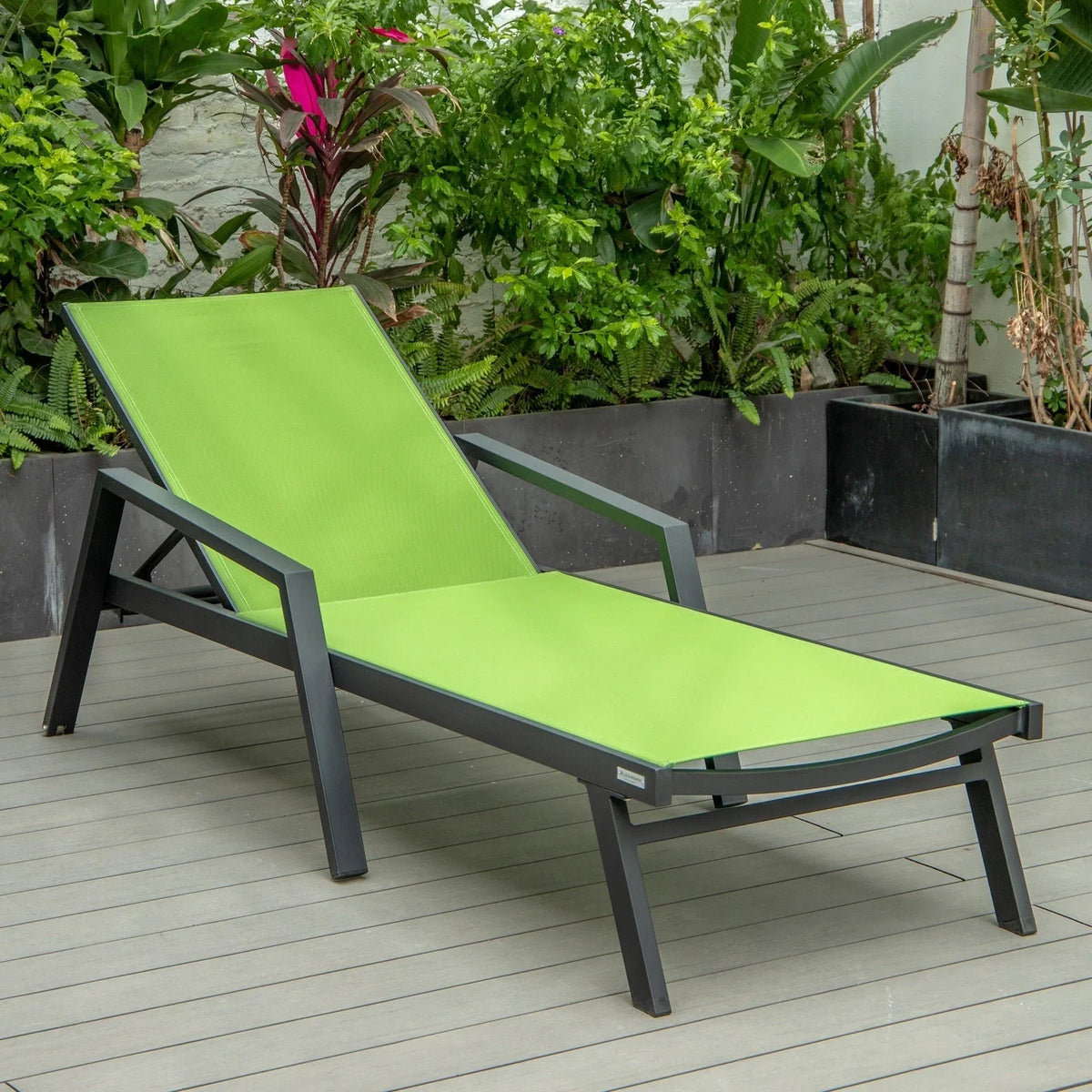 Marlin Modern Black Aluminum Outdoor Chaise Lounge Chair Set of 2 With Arms and Square Fire Pit Side Table for Patio - Elax Furniture