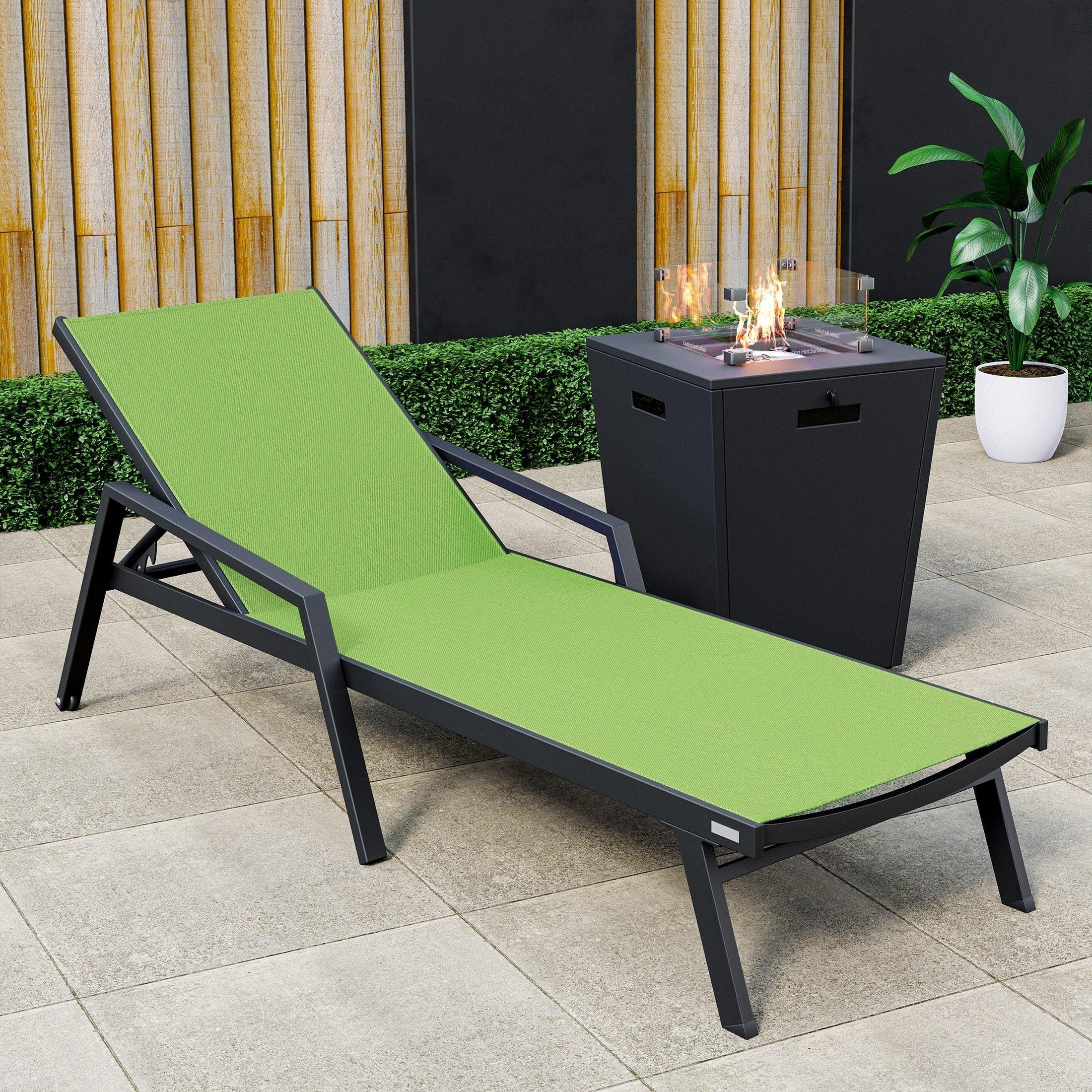 Marlin Aluminum Outdoor Chaise Lounge Chair with a Square Fire Pit Table - Elax Furniture