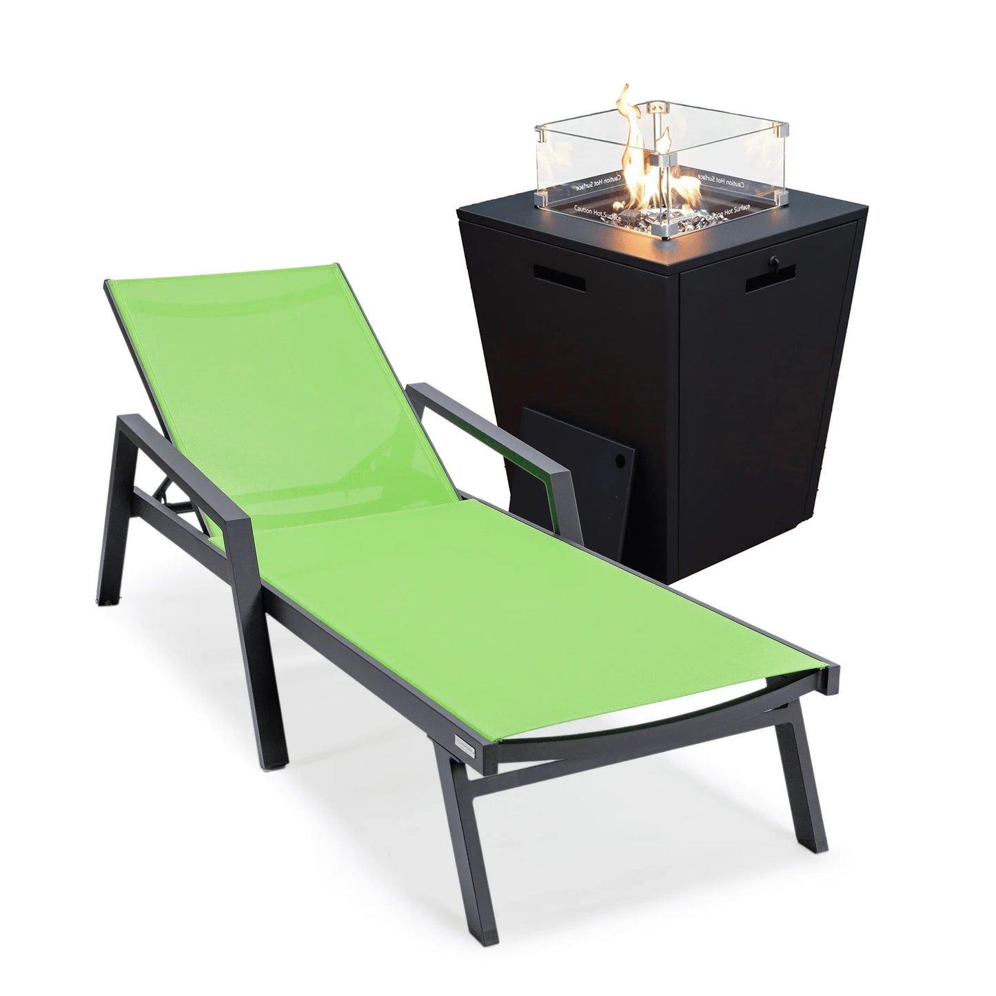 Marlin Aluminum Outdoor Chaise Lounge Chair with a Square Fire Pit Table - Elax Furniture