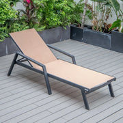 Marlin Modern Black Aluminum Outdoor Chaise Lounge Chair Set of 2 With Arms and Square Fire Pit Side Table for Patio - Elax Furniture