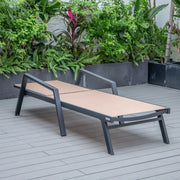Marlin Modern Black Aluminum Outdoor Chaise Lounge Chair Set of 2 With Arms and Square Fire Pit Side Table for Patio - Elax Furniture