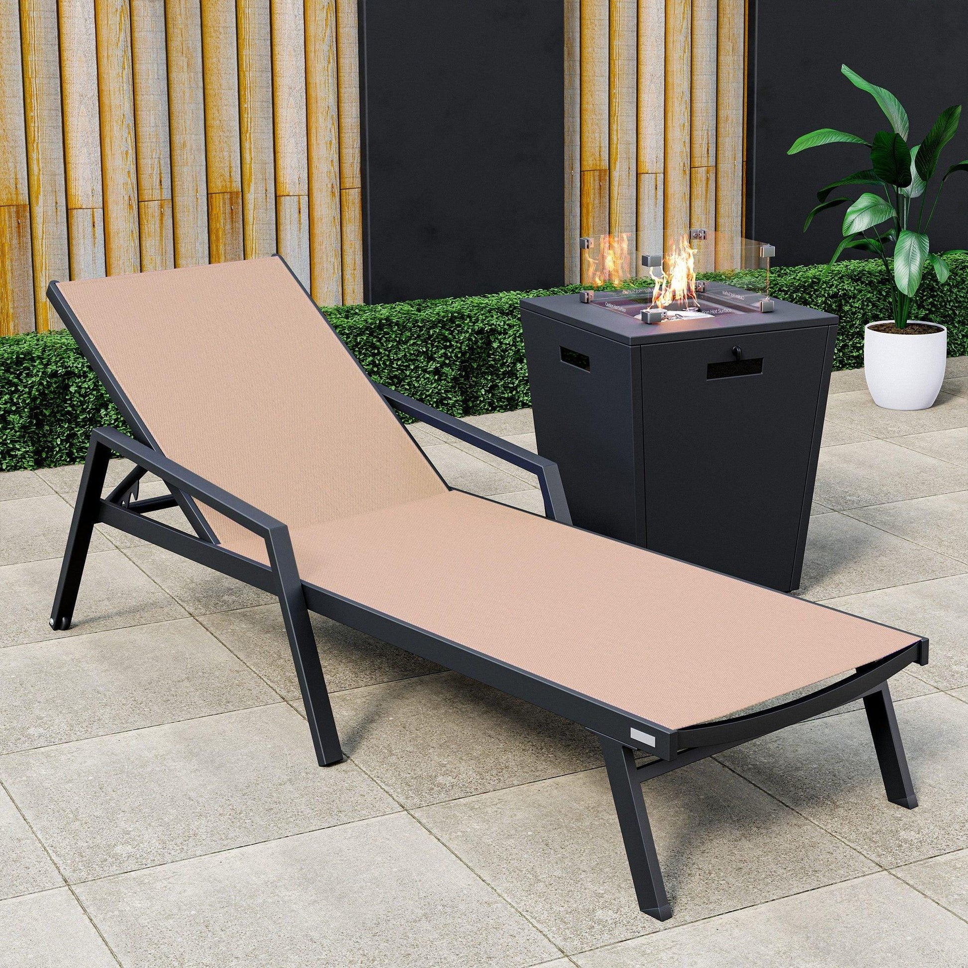 Marlin Aluminum Outdoor Chaise Lounge Chair with a Square Fire Pit Table - Elax Furniture