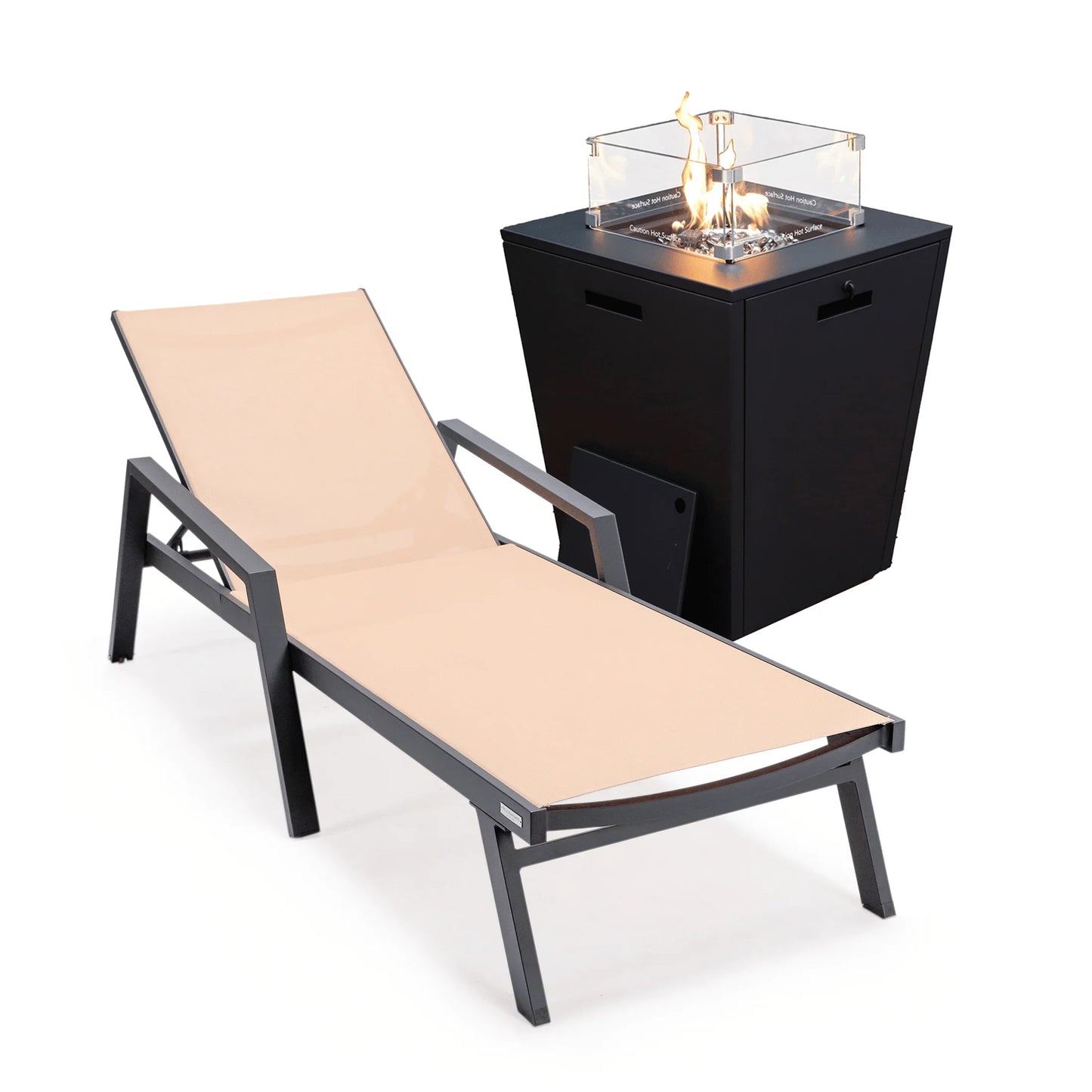Marlin Aluminum Outdoor Chaise Lounge Chair with a Square Fire Pit Table - Elax Furniture