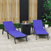 Marlin Modern Black Aluminum Outdoor Chaise Lounge Chair Set of 2 With Arms and Square Fire Pit Side Table for Patio - Elax Furniture