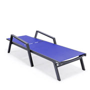Marlin Modern Black Aluminum Outdoor Chaise Lounge Chair Set of 2 With Arms and Square Fire Pit Side Table for Patio - Elax Furniture