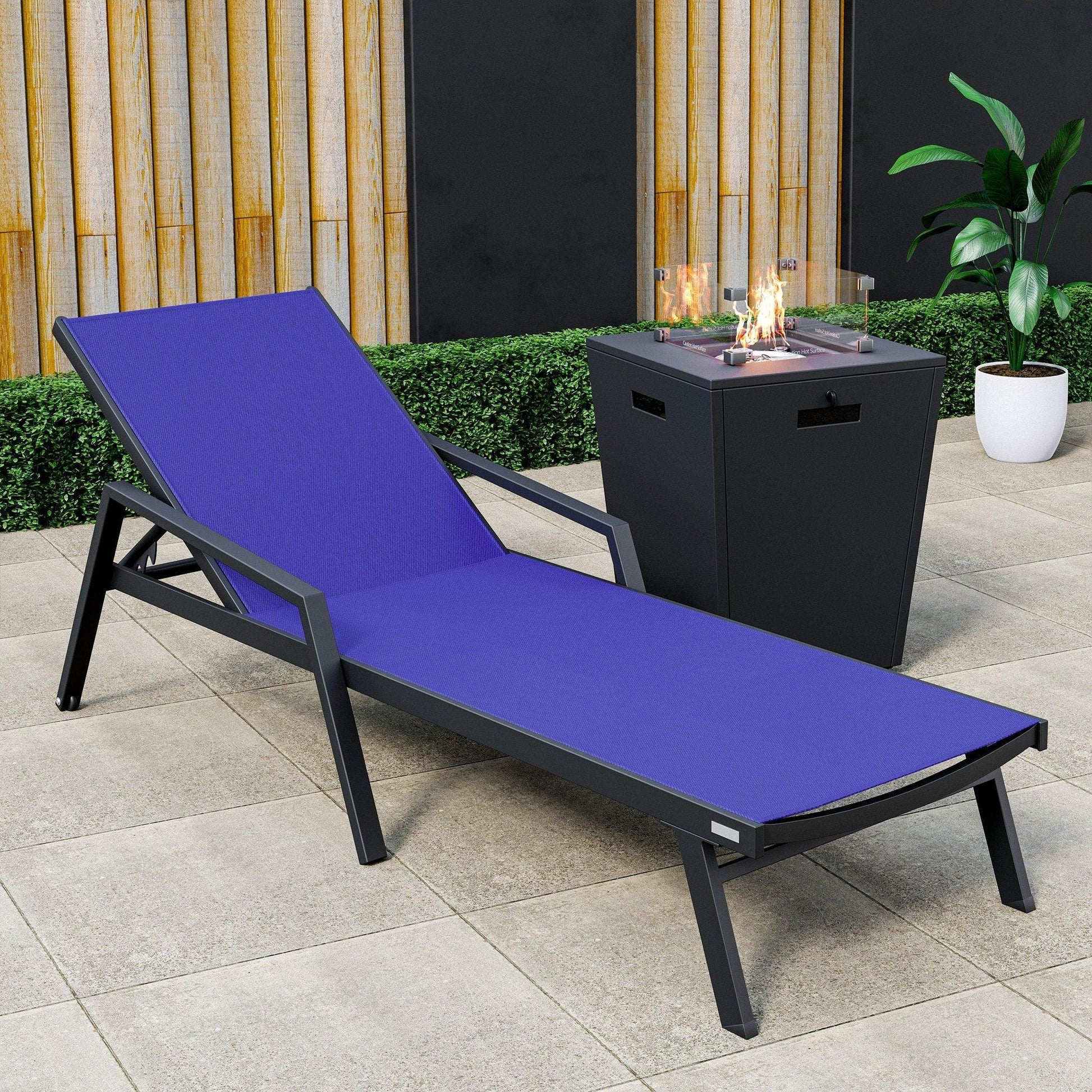 Marlin Aluminum Outdoor Chaise Lounge Chair with a Square Fire Pit Table - Elax Furniture