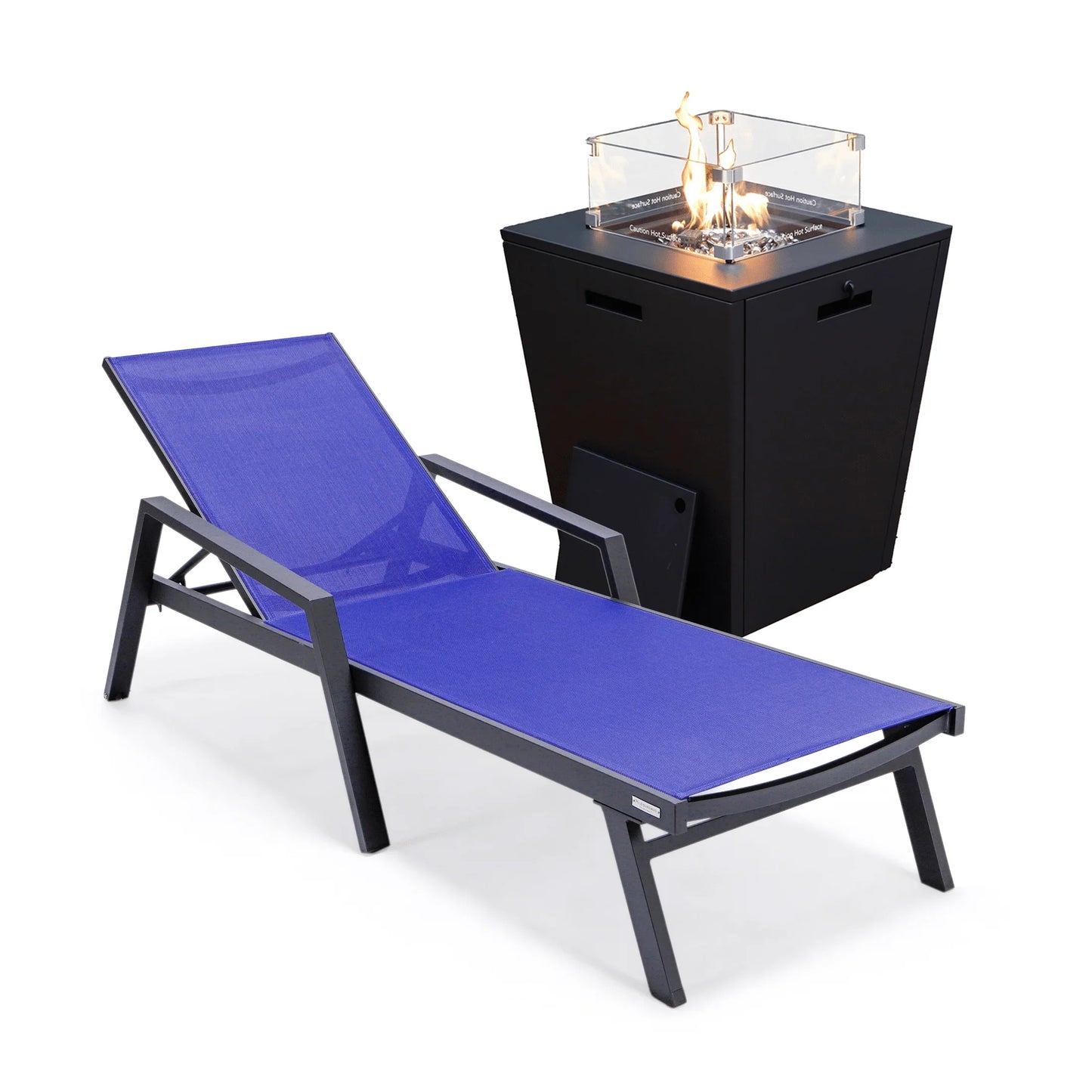 Marlin Aluminum Outdoor Chaise Lounge Chair with a Square Fire Pit Table - Elax Furniture
