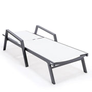 Marlin Modern Black Aluminum Outdoor Chaise Lounge Chair Set of 2 With Arms and Square Fire Pit Side Table for Patio - Elax Furniture