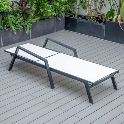 Marlin Modern Black Aluminum Outdoor Chaise Lounge Chair Set of 2 With Arms and Square Fire Pit Side Table for Patio - Elax Furniture