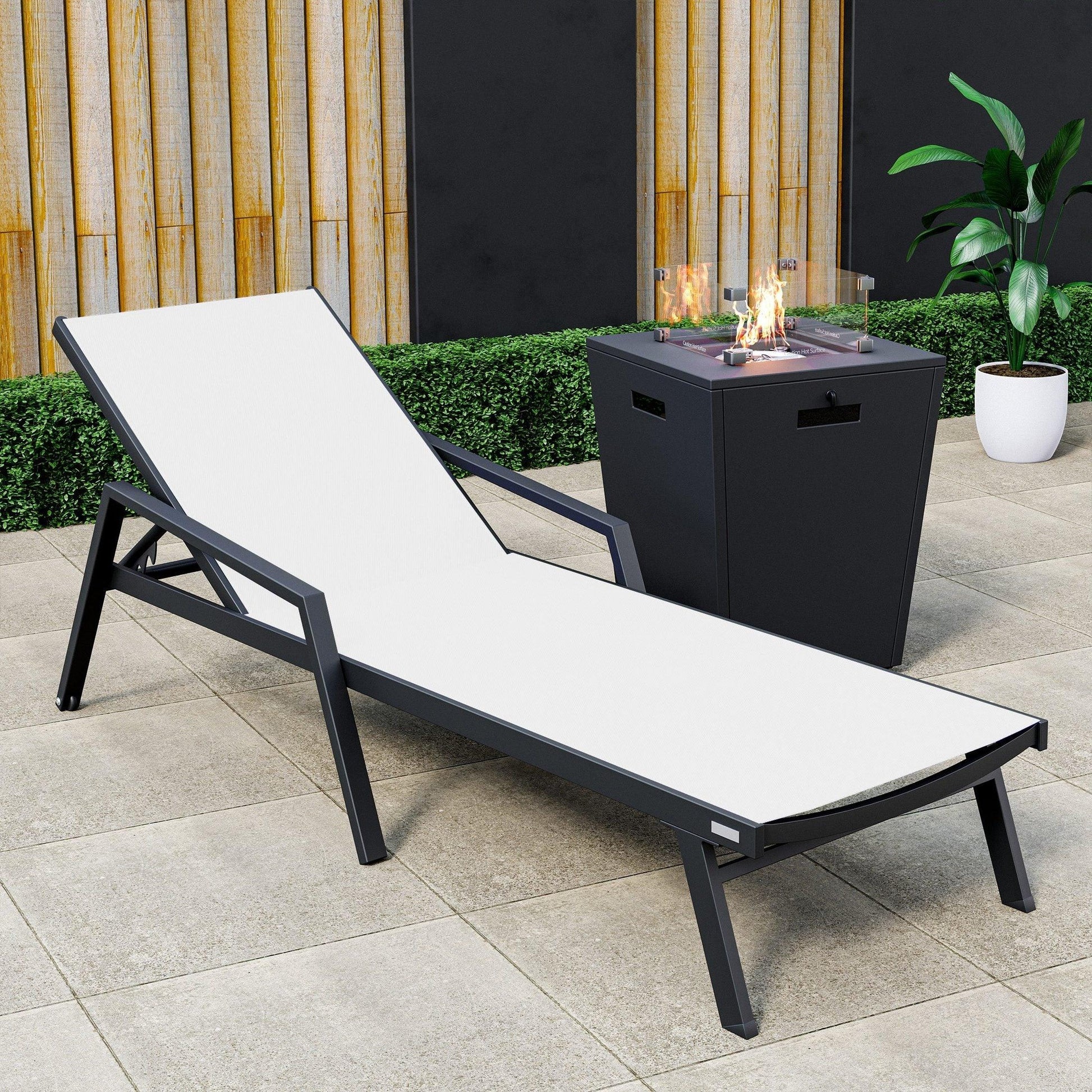 Marlin Aluminum Outdoor Chaise Lounge Chair with a Square Fire Pit Table - Elax Furniture