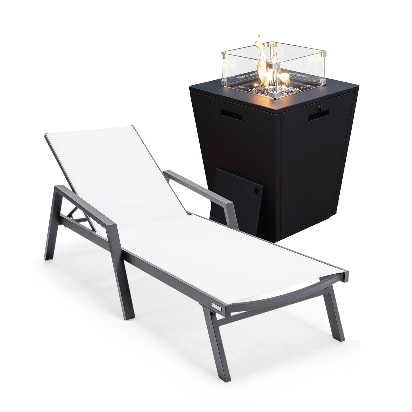 Marlin Aluminum Outdoor Chaise Lounge Chair with a Square Fire Pit Table - Elax Furniture