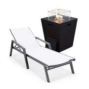 Marlin Aluminum Outdoor Chaise Lounge Chair with a Square Fire Pit Table - Elax Furniture