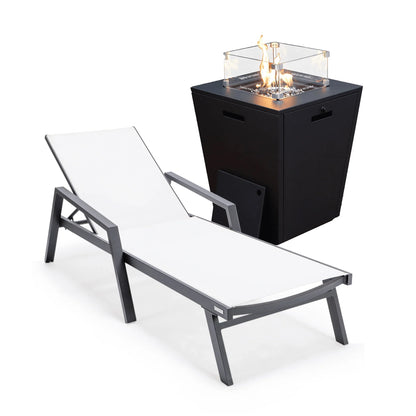 Marlin Aluminum Outdoor Chaise Lounge Chair with a Square Fire Pit Table - Elax Furniture