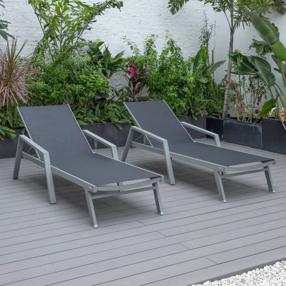 Marlin Patio Chaise Lounge Chair with Armrests in Grey Aluminum Frame, Set of 2 - Elax Furniture