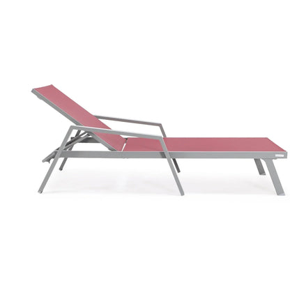 Marlin Patio Chaise Lounge Chair with Armrests in Grey Aluminum Frame, Set of 2 - Elax Furniture
