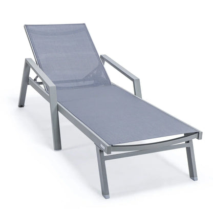 Marlin Patio Chaise Lounge Chair with Armrests in Grey Aluminum Frame, Set of 2 - Elax Furniture