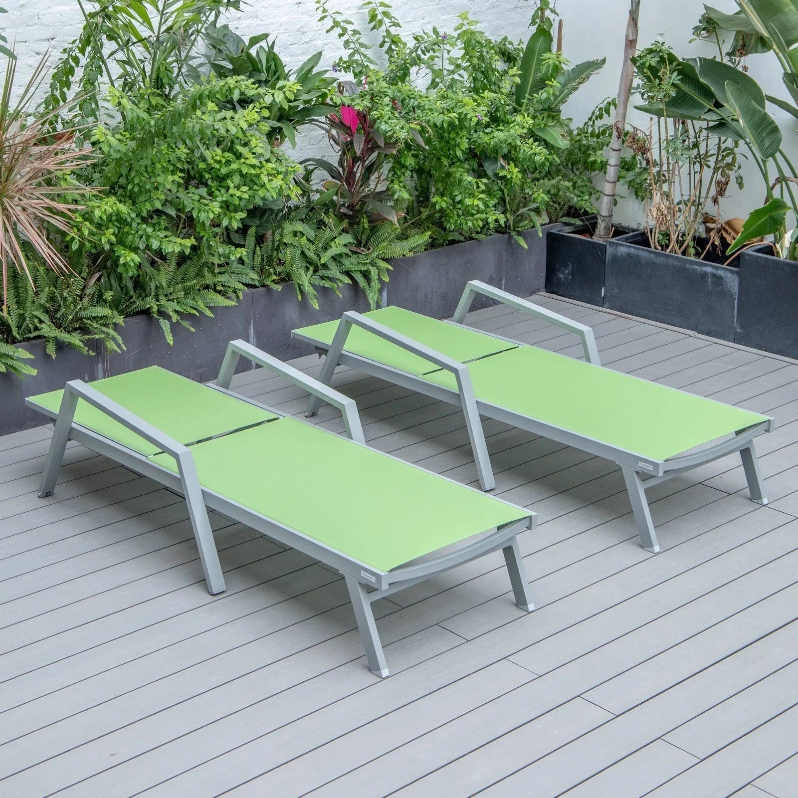 Marlin Patio Chaise Lounge Chair with Armrests in Grey Aluminum Frame, Set of 2 - Elax Furniture