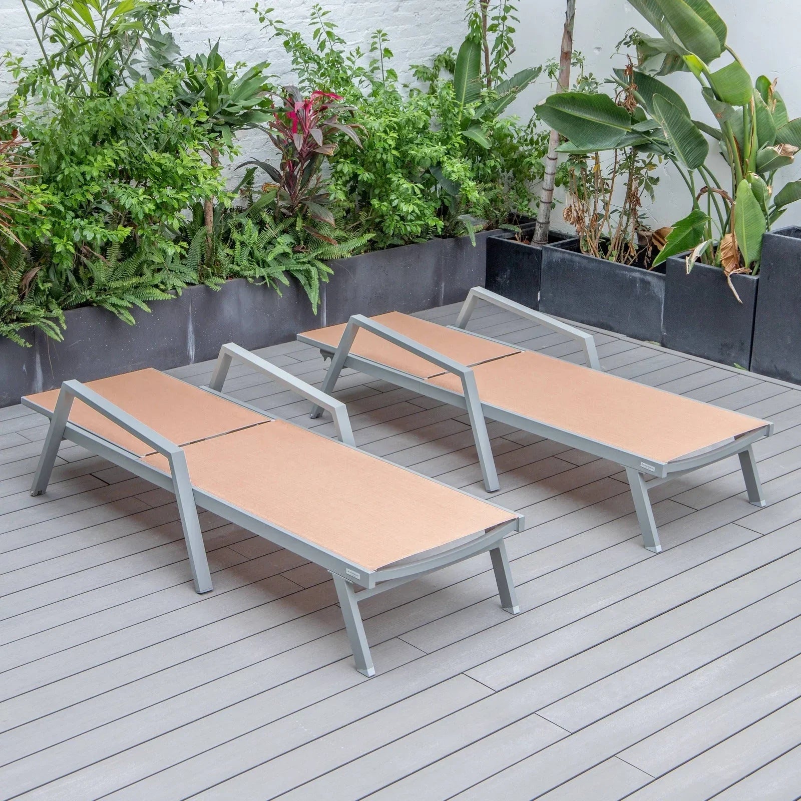 Marlin Patio Chaise Lounge Chair with Armrests in Grey Aluminum Frame, Set of 2 - Elax Furniture