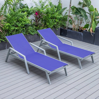 Marlin Patio Chaise Lounge Chair with Armrests in Grey Aluminum Frame, Set of 2 - Elax Furniture