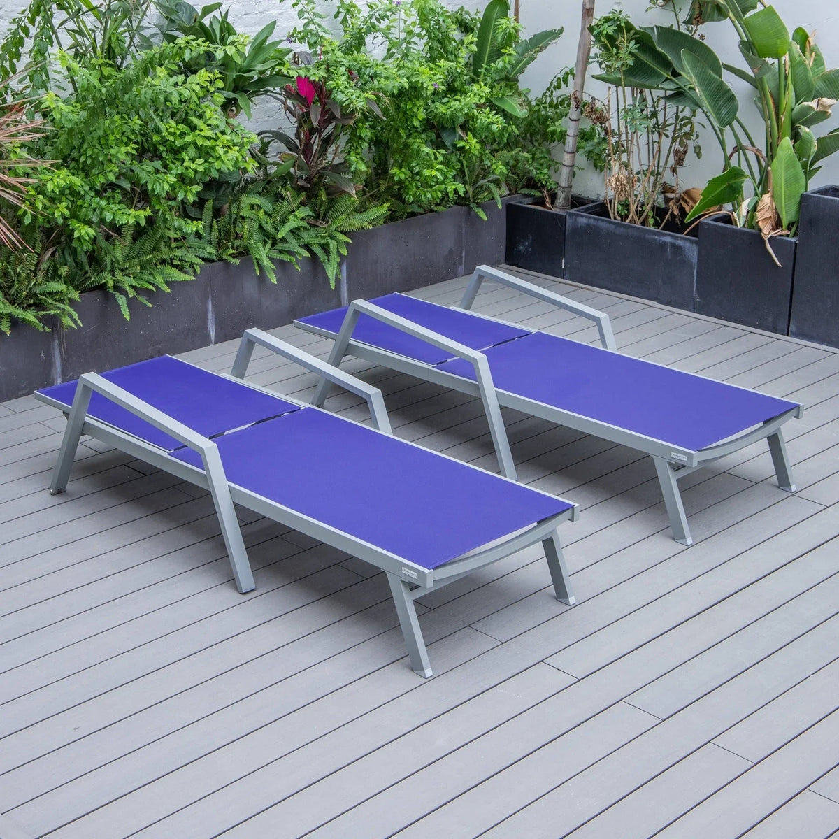 Marlin Patio Chaise Lounge Chair with Armrests in Grey Aluminum Frame, Set of 2 - Elax Furniture