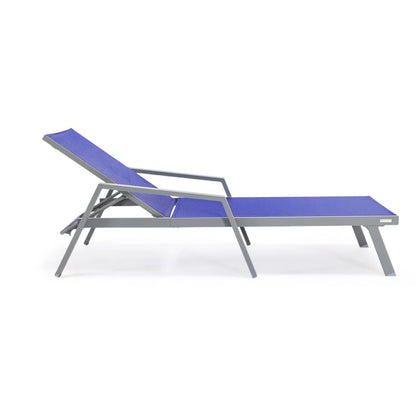 Marlin Patio Chaise Lounge Chair with Armrests in Grey Aluminum Frame, Set of 2 - Elax Furniture