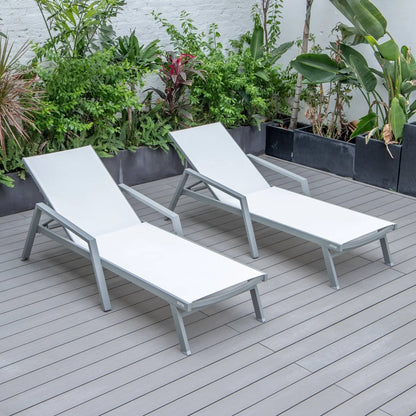 Marlin Patio Chaise Lounge Chair with Armrests in Grey Aluminum Frame, Set of 2 - Elax Furniture