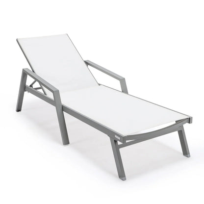 Marlin Patio Chaise Lounge Chair with Armrests in Grey Aluminum Frame, Set of 2 - Elax Furniture