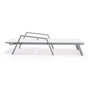 Marlin Patio Chaise Lounge Chair with Armrests in Grey Aluminum Frame, Set of 2 - Elax Furniture
