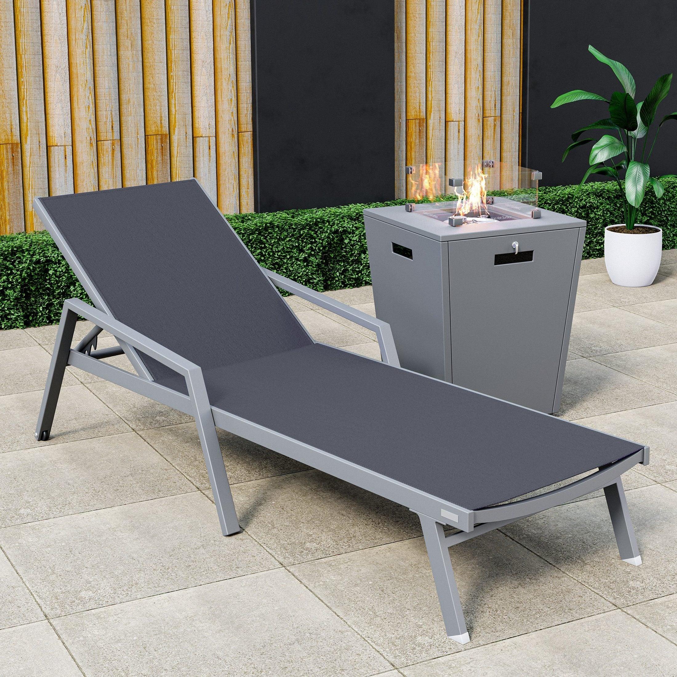Marlin Aluminum Outdoor Chaise Lounge Chair with a Square Fire Pit Table - Elax Furniture