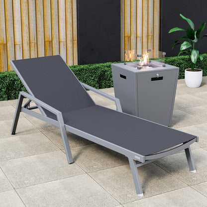 Marlin Aluminum Outdoor Chaise Lounge Chair with a Square Fire Pit Table - Elax Furniture