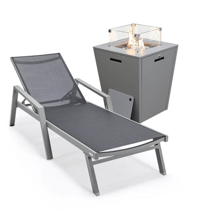 Marlin Aluminum Outdoor Chaise Lounge Chair with a Square Fire Pit Table - Elax Furniture