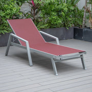 Marlin Modern Grey Aluminum Outdoor Chaise Lounge Chair Set of 2 With Arms and Square Fire Pit Side Table for Patio - Elax Furniture