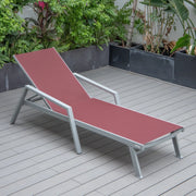 Marlin Modern Grey Aluminum Outdoor Chaise Lounge Chair Set of 2 With Arms and Square Fire Pit Side Table for Patio - Elax Furniture