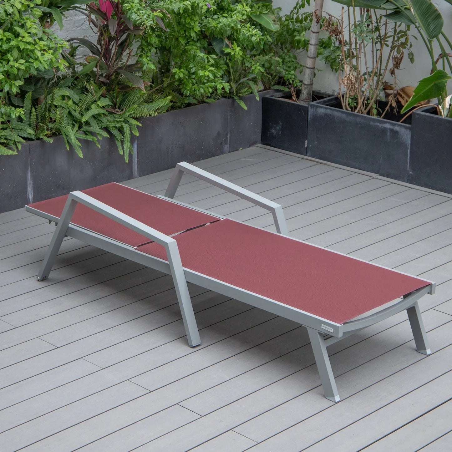 Marlin Modern White Aluminum Outdoor Chaise Lounge Chair Set of 2 With Arms And Square Fire Pit Side Table for Patio - Elax Furniture