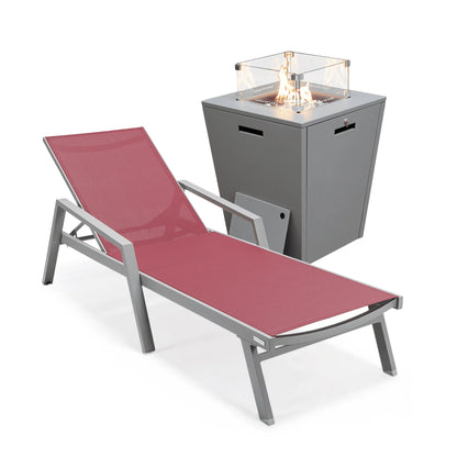 Marlin Aluminum Outdoor Chaise Lounge Chair with a Square Fire Pit Table - Elax Furniture