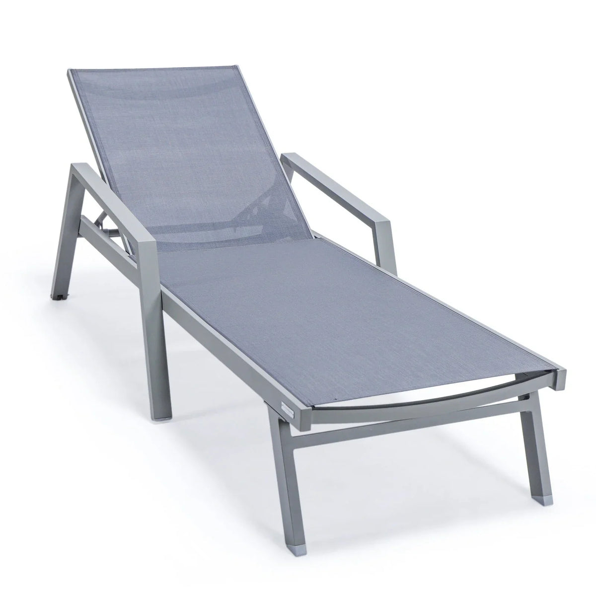 Marlin Modern Grey Aluminum Outdoor Chaise Lounge Chair Set of 2 With Arms and Square Fire Pit Side Table for Patio - Elax Furniture